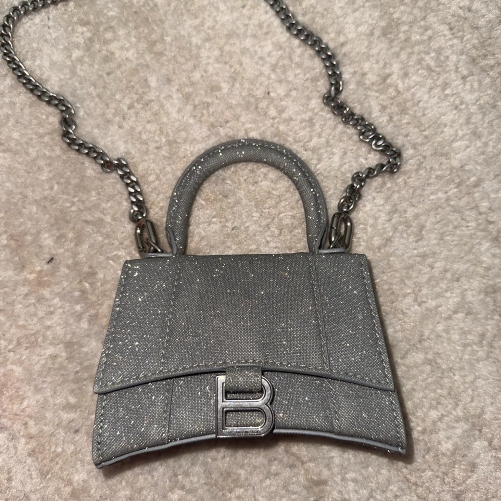 Balenciaga Micro Silver Hourglass Handbag